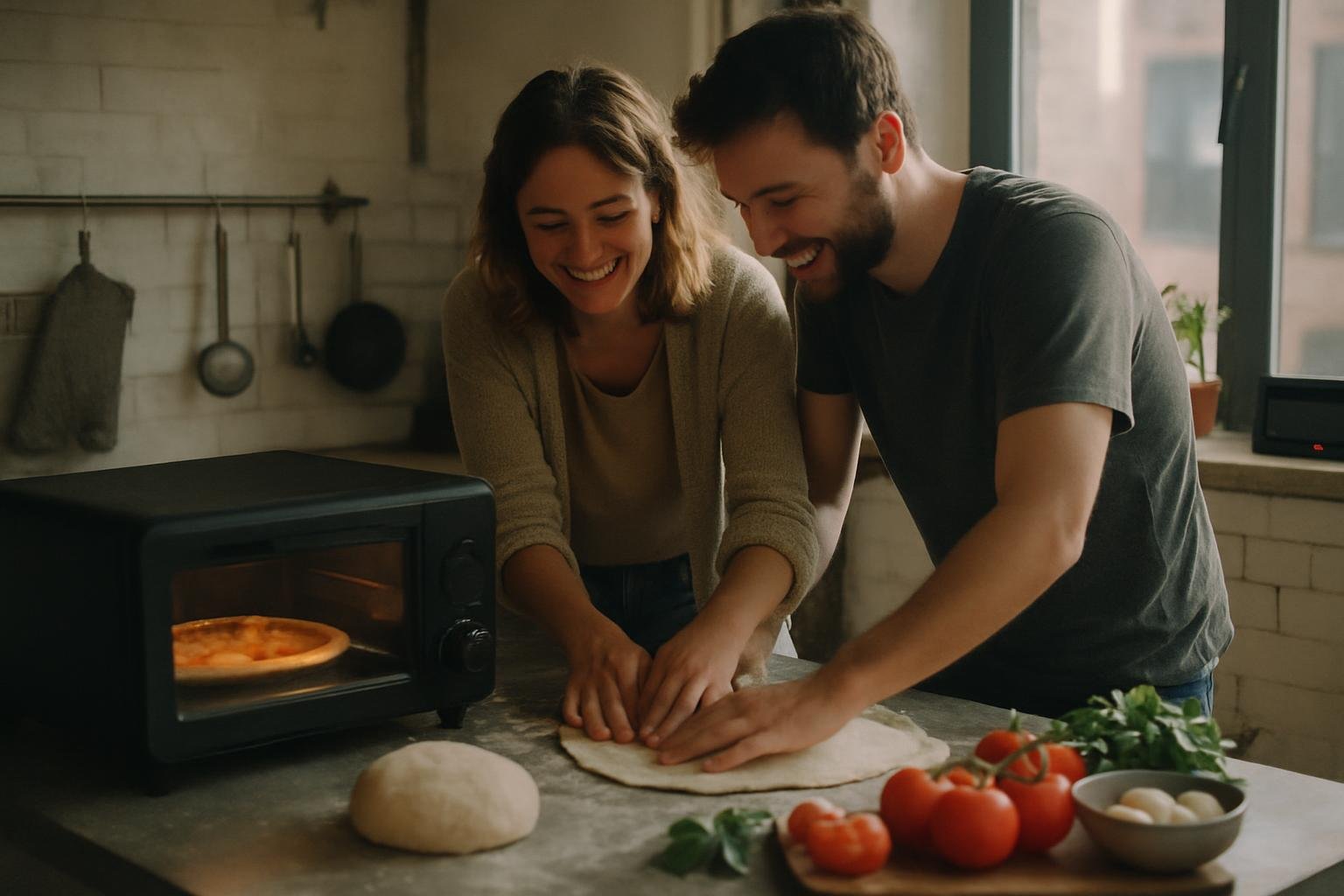 Un four à pizza électrique moderne dans une cuisine d'appartement bien aménagée
