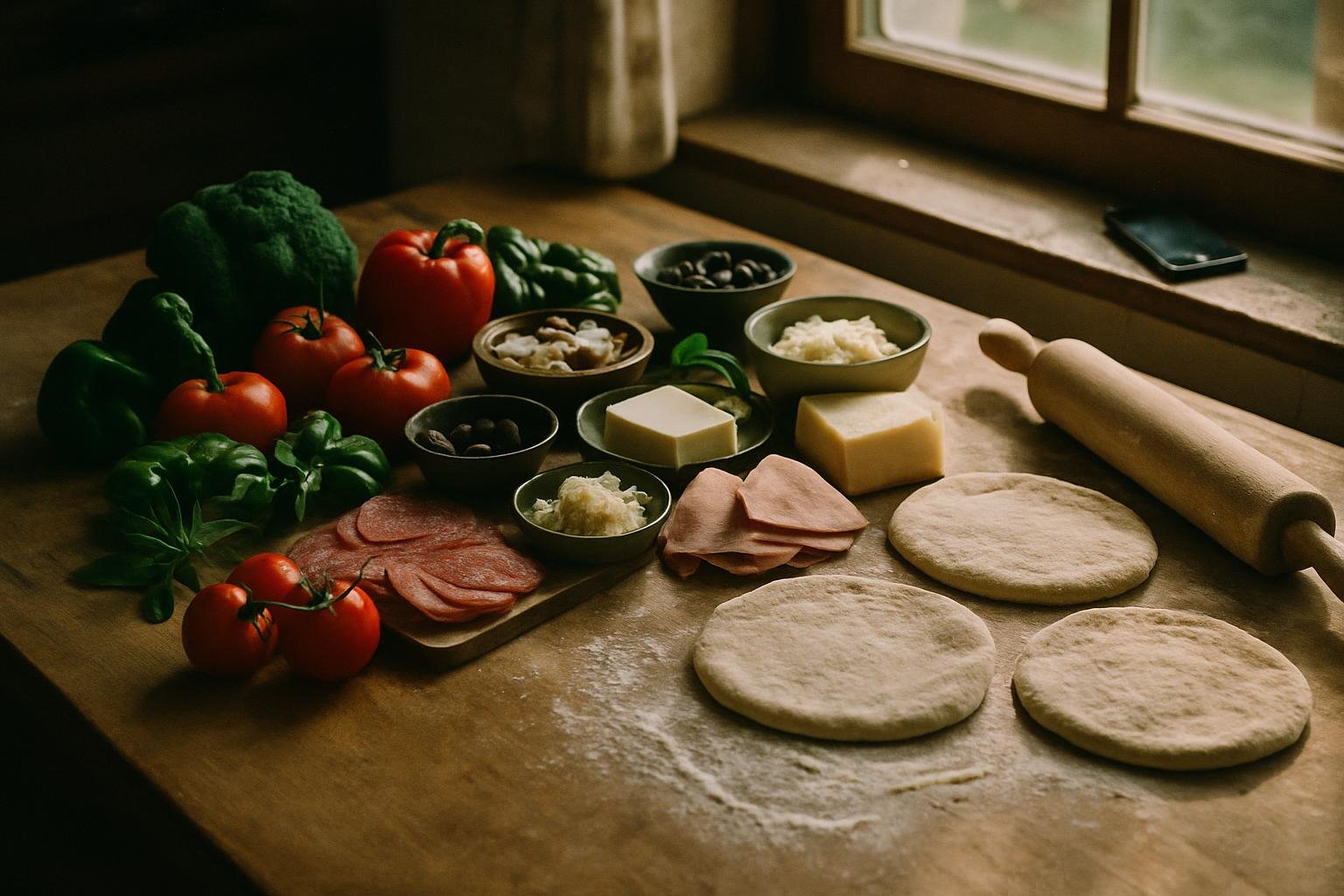 Une variété de garnitures colorées sur des pizzas maison fraîches