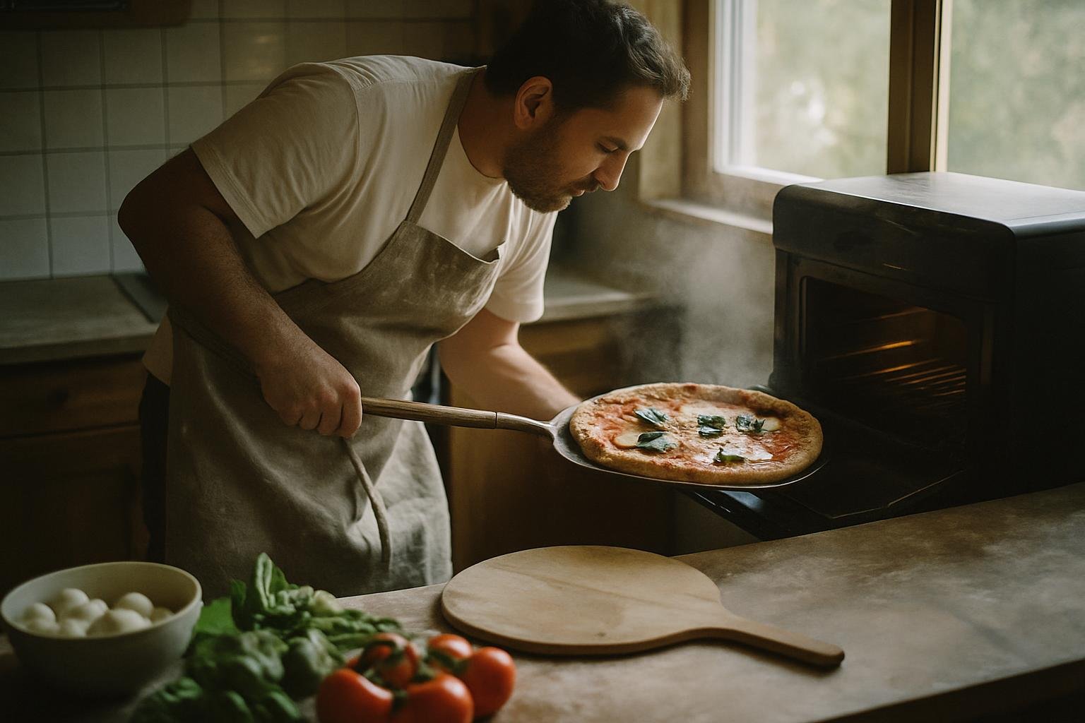 Pizza cuite à la température parfaite, montrant une croûte dorée et une texture idéale.